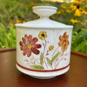 Vintage Hand-Painted LUNASTONE Canister – Fresh Floral Cottagecore Charm 🌿